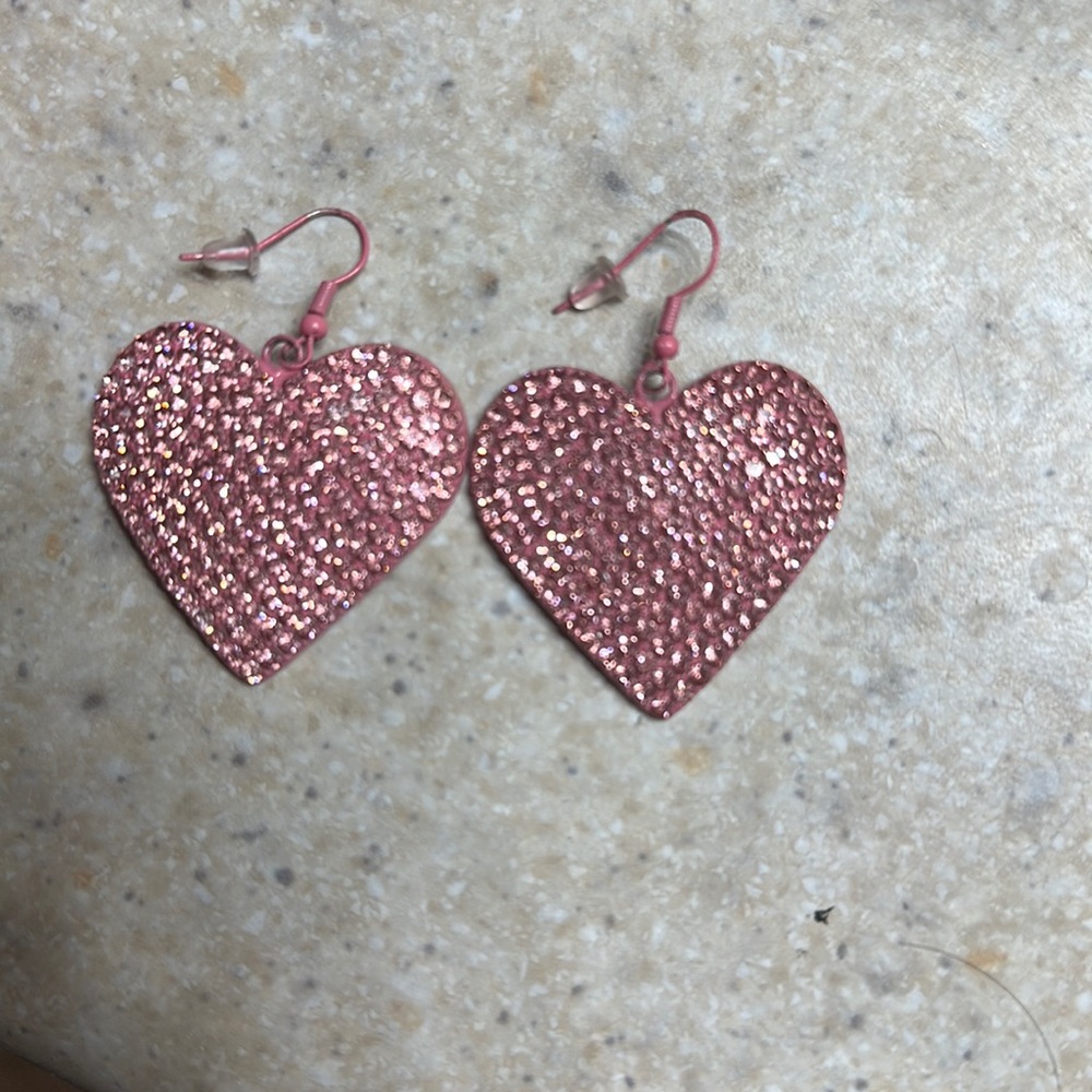 pink bejeweled heart earrings